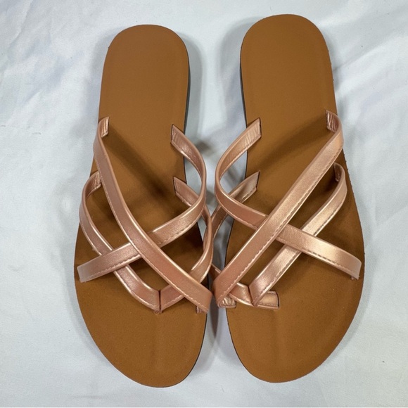 Women's Rose Gold Flat Heel Sandals - Picture 2 of 6